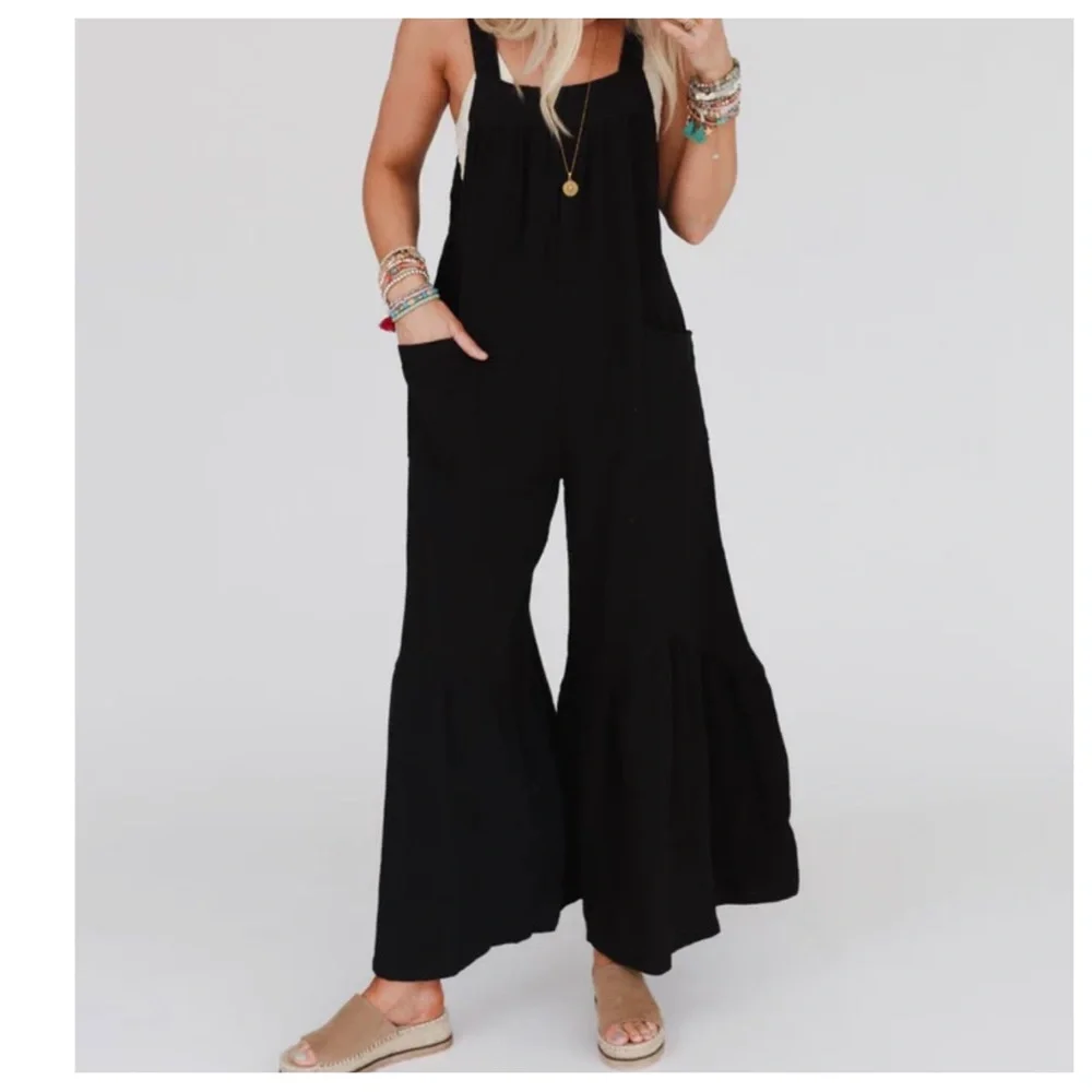 24 Boho Wide Leg Ruffle Hem Jumpsuit - Picture 4 of 7